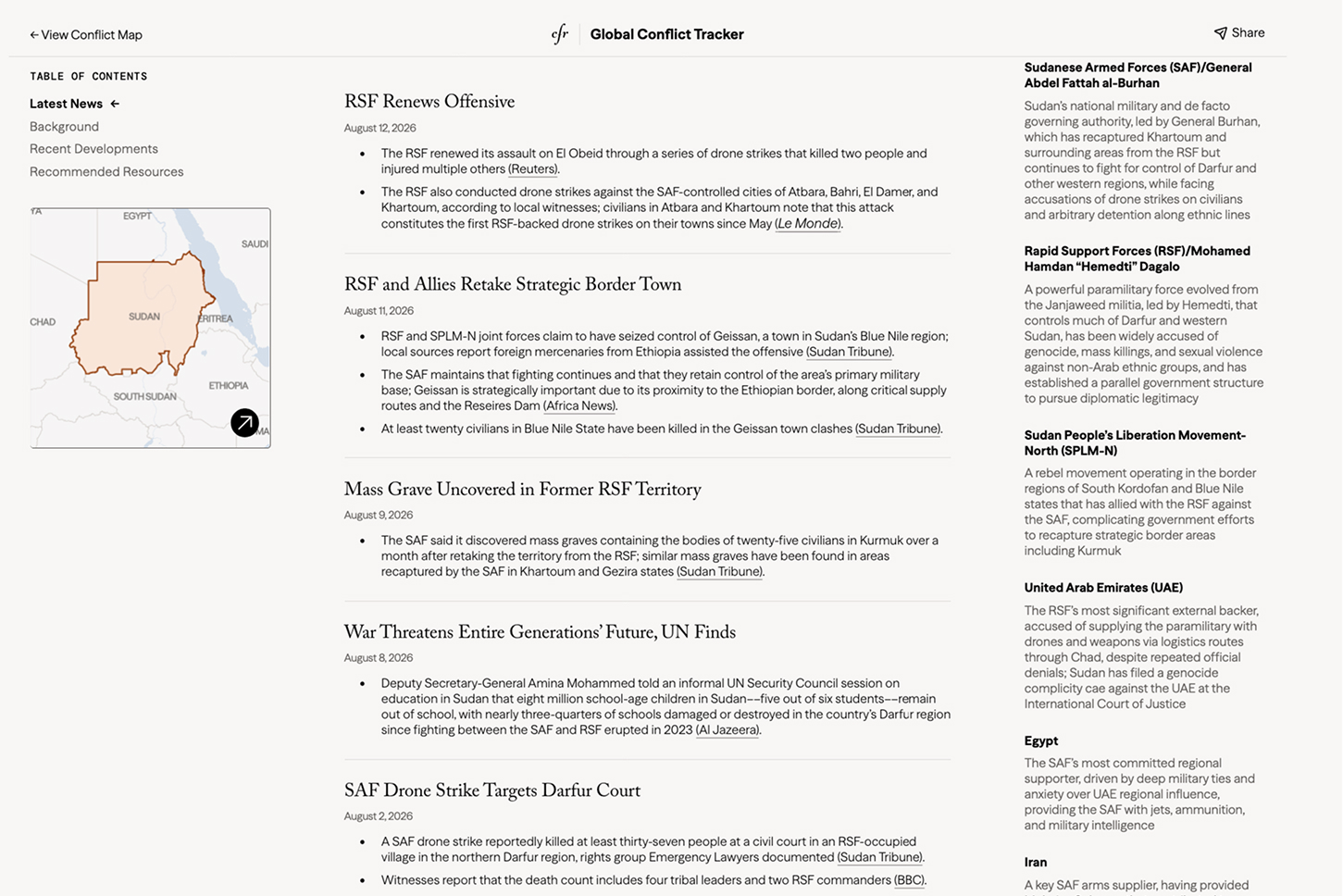 Conflict page latest news section