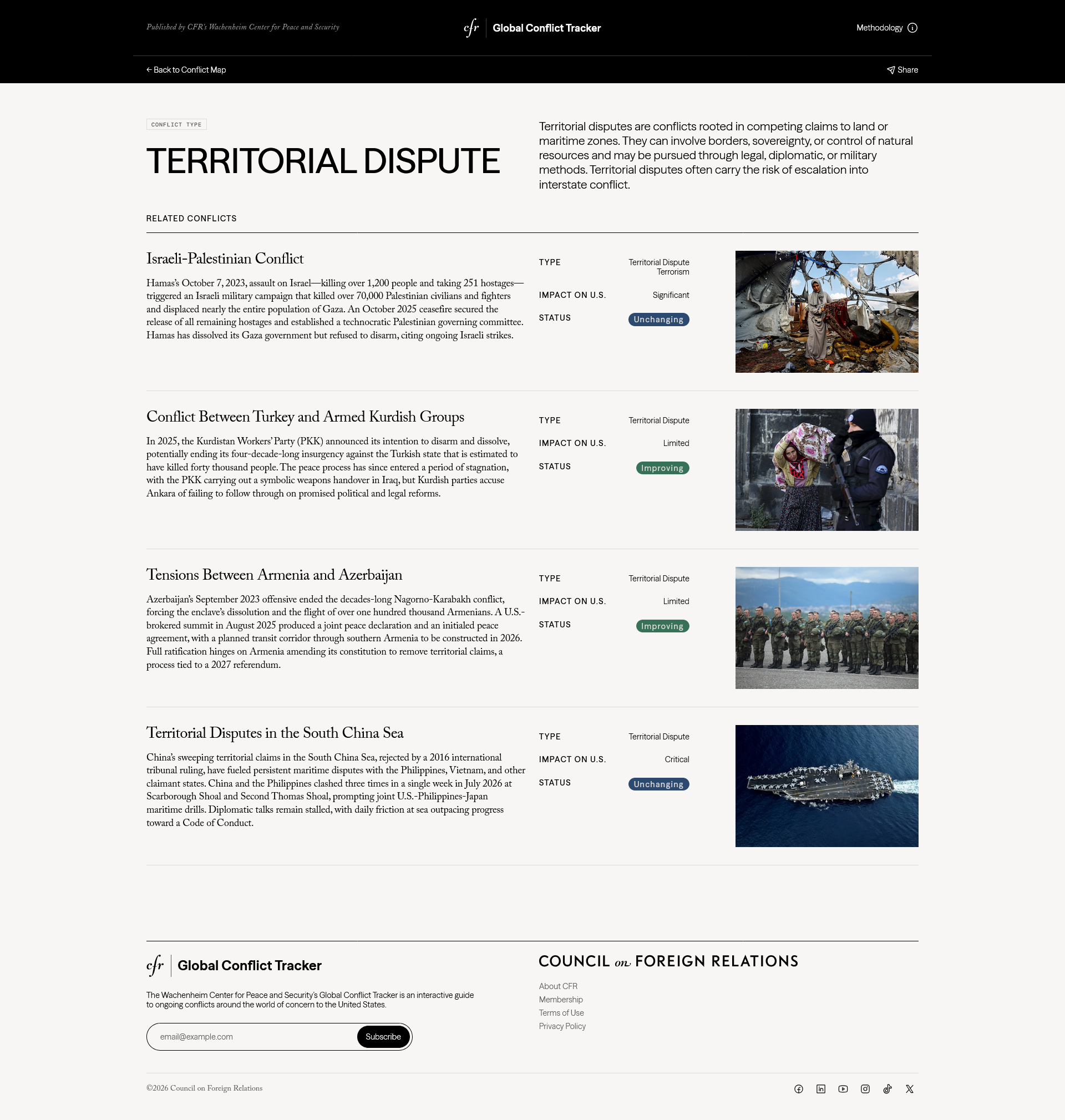Conflict listing page