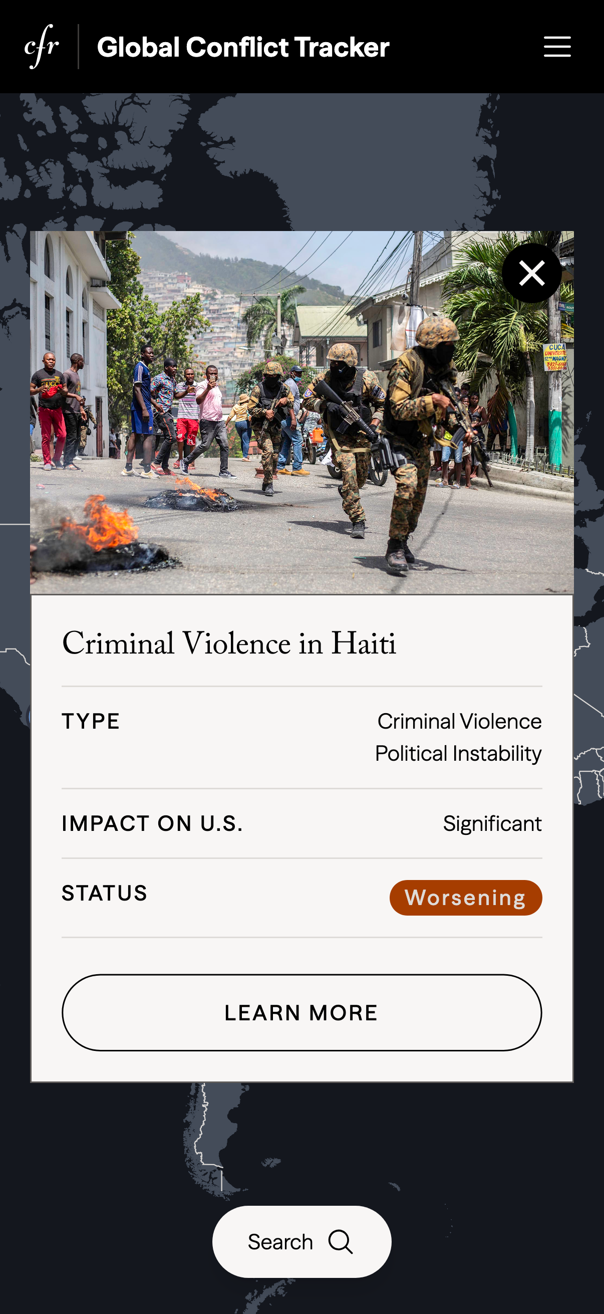 Global Conflict Tracker homepage, alternate view