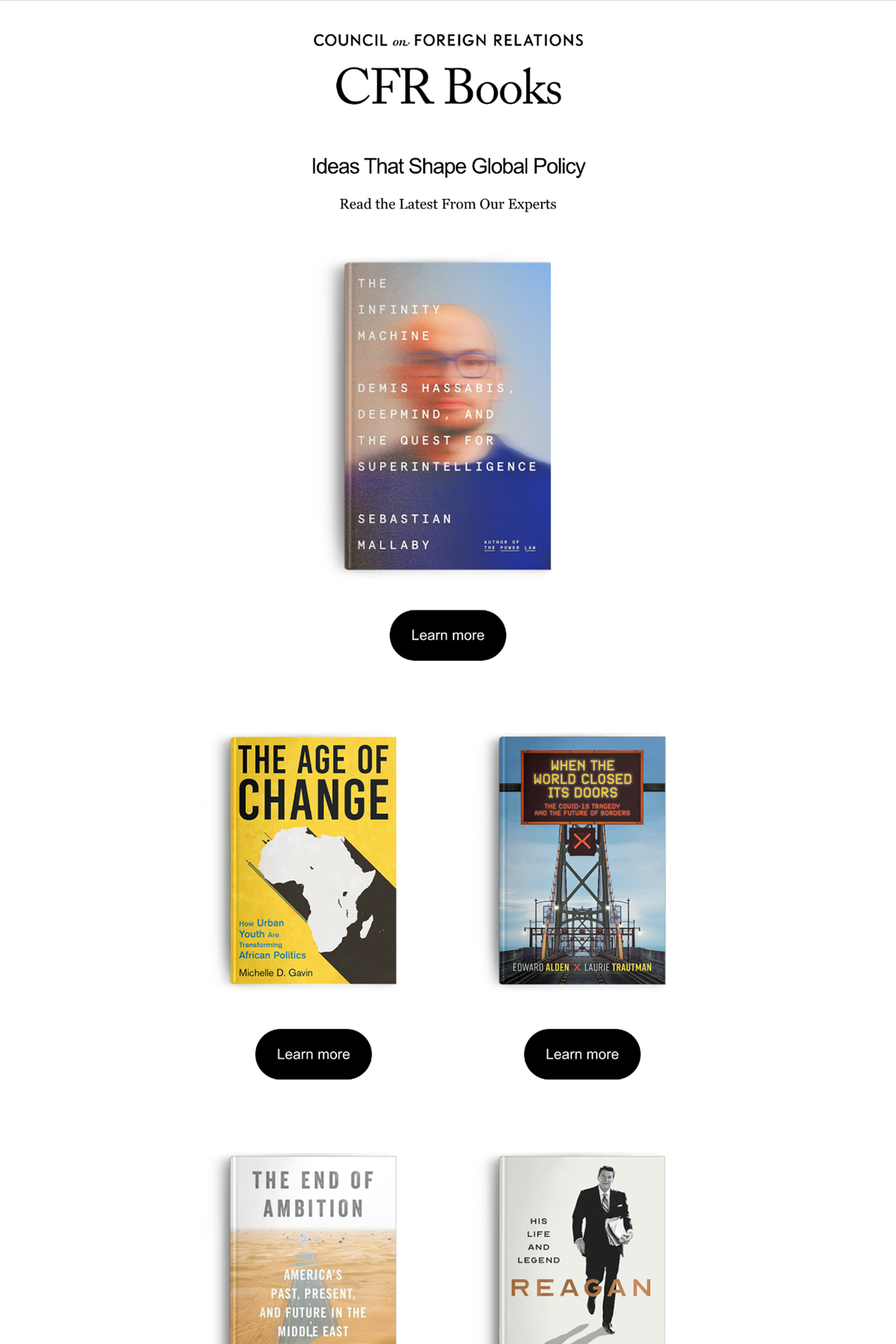 CFR Books newsletter, desktop